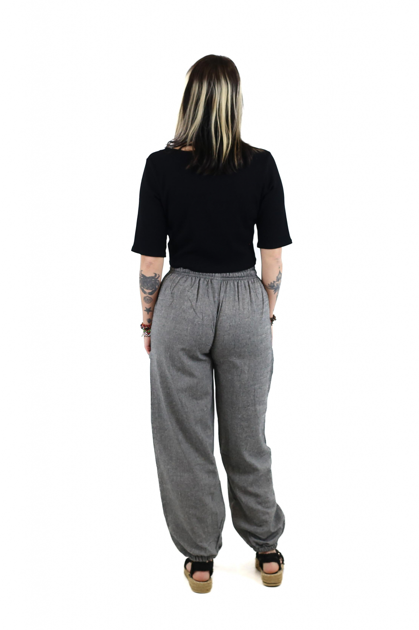 Pantaloni lejeri din bumbac cu prin Om - Negru [5]