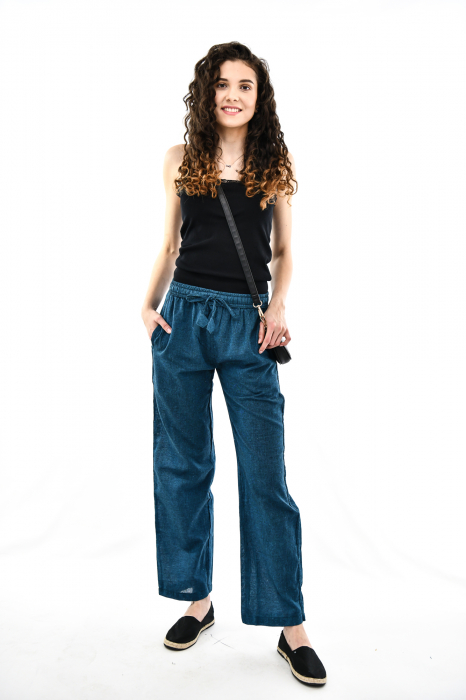 Pantaloni lejeri din bumbac - Teal [6]