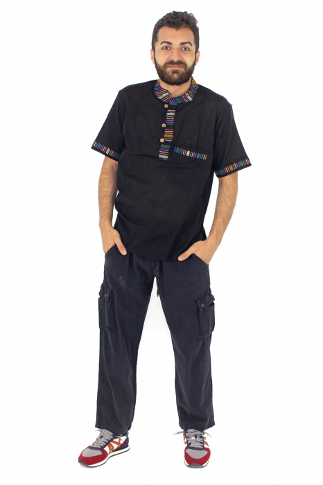 Pantaloni lejeri din bumbac tip cargo - NEGRU [2]