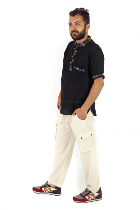 Pantaloni lejeri din bumbac tip cargo - CREM [3]