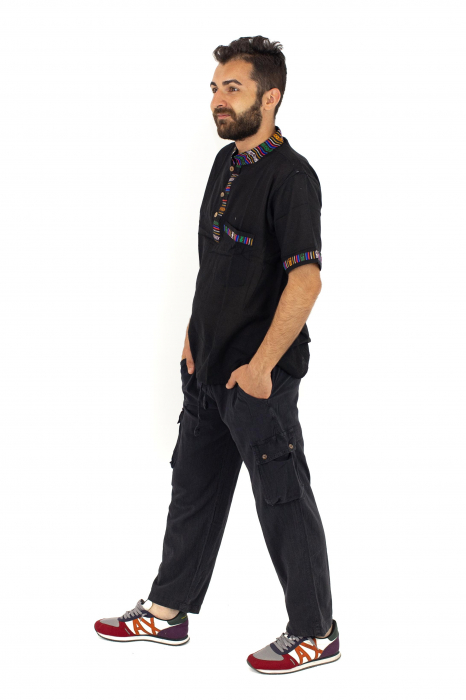 Pantaloni lejeri din bumbac tip cargo - NEGRU [3]