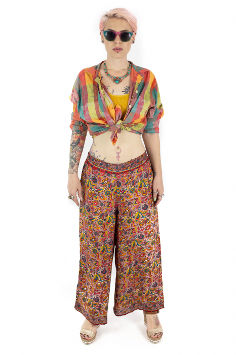 Pantaloni lejeri din material fluid cu print abstract - M-38 [2]