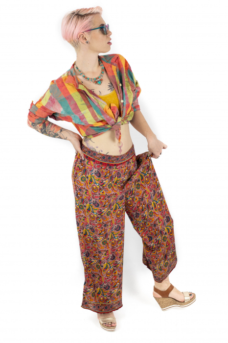 Pantaloni lejeri din material fluid cu print abstract - M-38 [3]