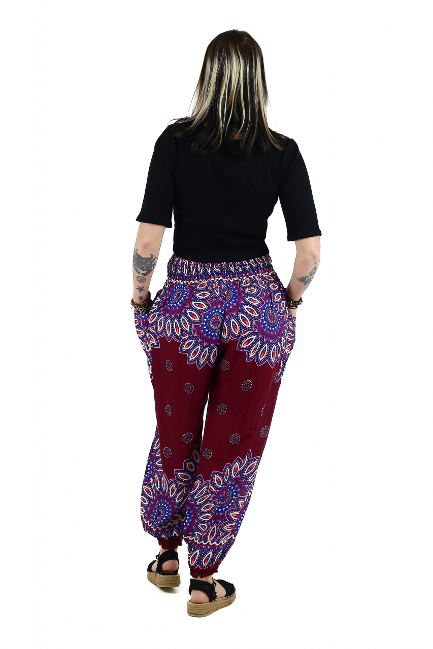 Pantaloni lejeri Jasmine cu 2 buzunare si print abstract - Visiniu [4]
