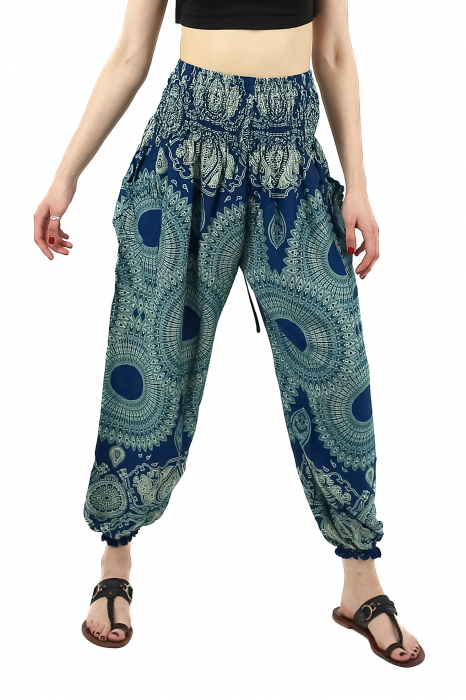 Pantaloni Jasmine cu print abstract si dungi - Multicolor [7]