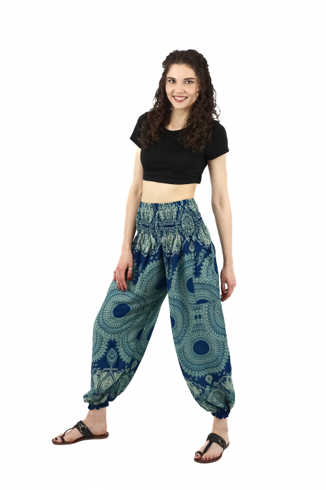 Pantaloni Jasmine cu print abstract si dungi - Multicolor [8]