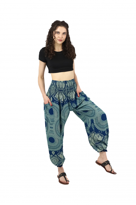 Pantaloni Jasmine cu print abstract si dungi - Multicolor [10]