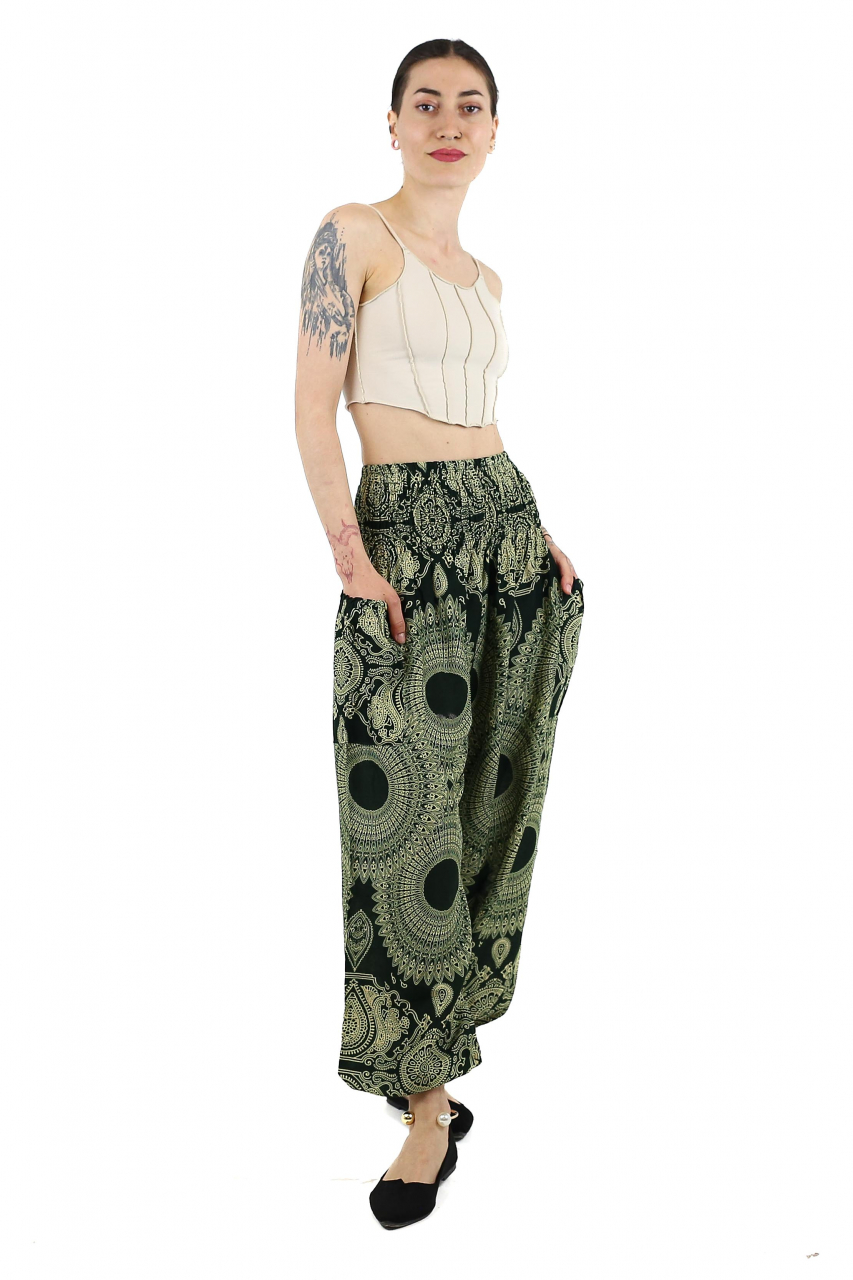 Pantaloni Jasmine cu print abstract si dungi - Multicolor [2]