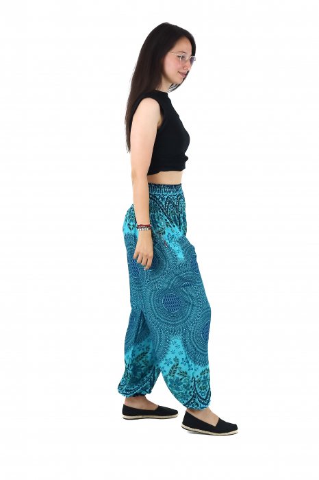 Pantaloni Jasmine cu 2 buzunare si print floral - Turquoise [5]