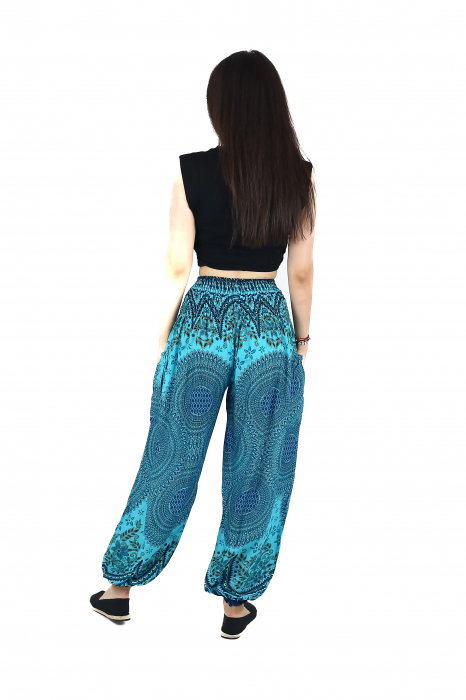Pantaloni Jasmine cu 2 buzunare si print floral - Turquoise [6]