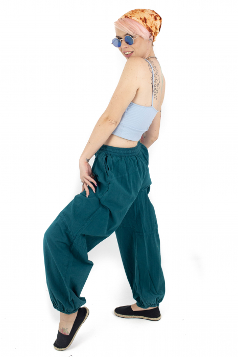 Pantaloni one color cu elastic pe picior - Negru [5]