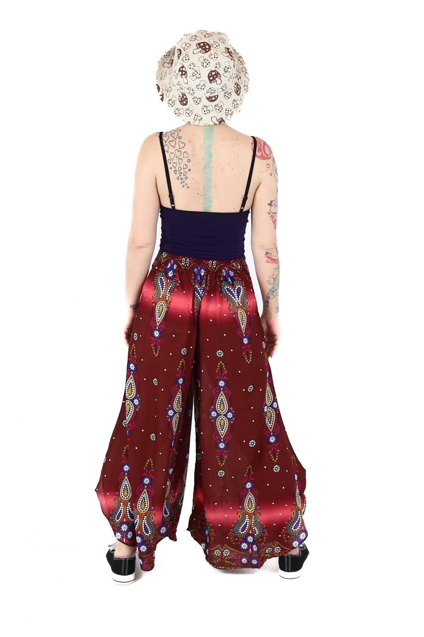 Pantaloni palazzo cu brau etno si print floral - Negru [5]