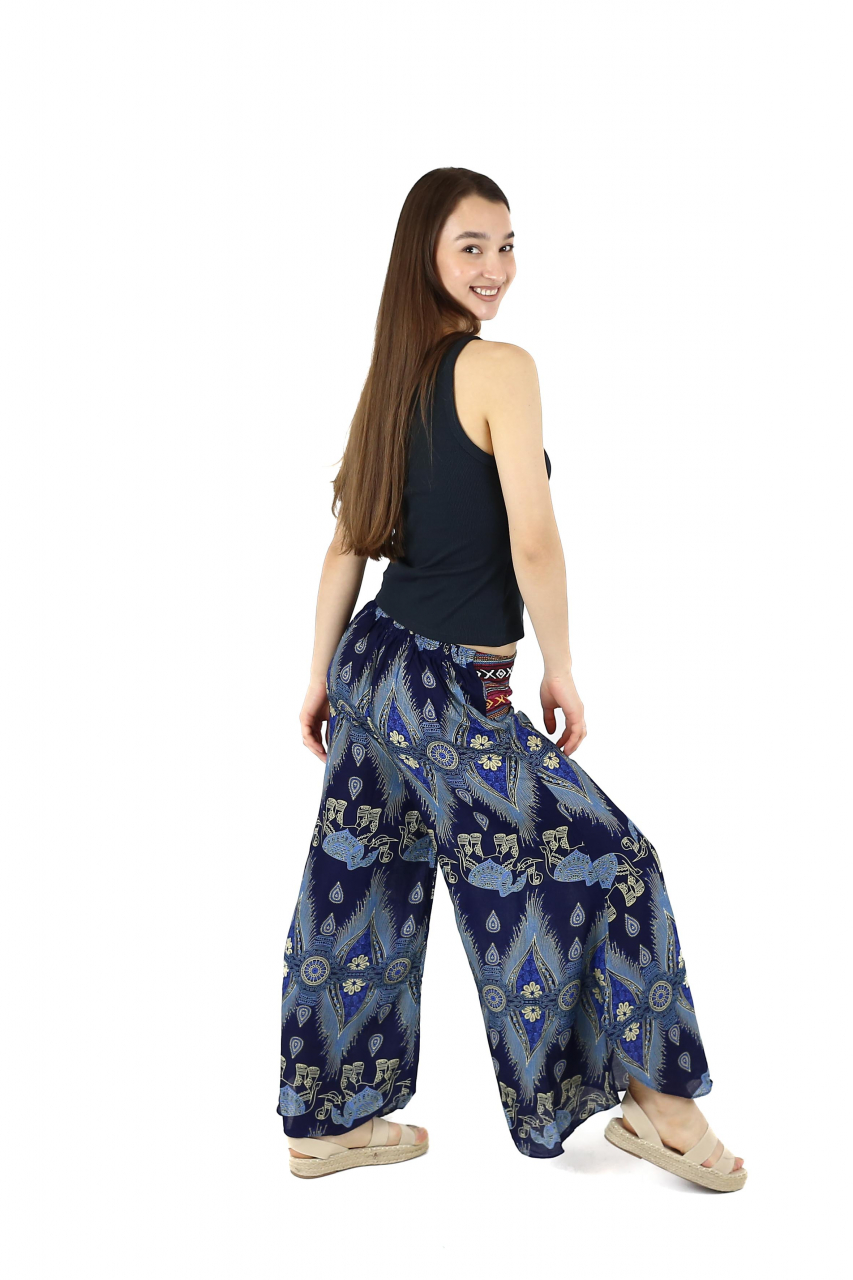 Pantaloni palazzo cu brau etno si print hindus si floral - Portocaliu [4]