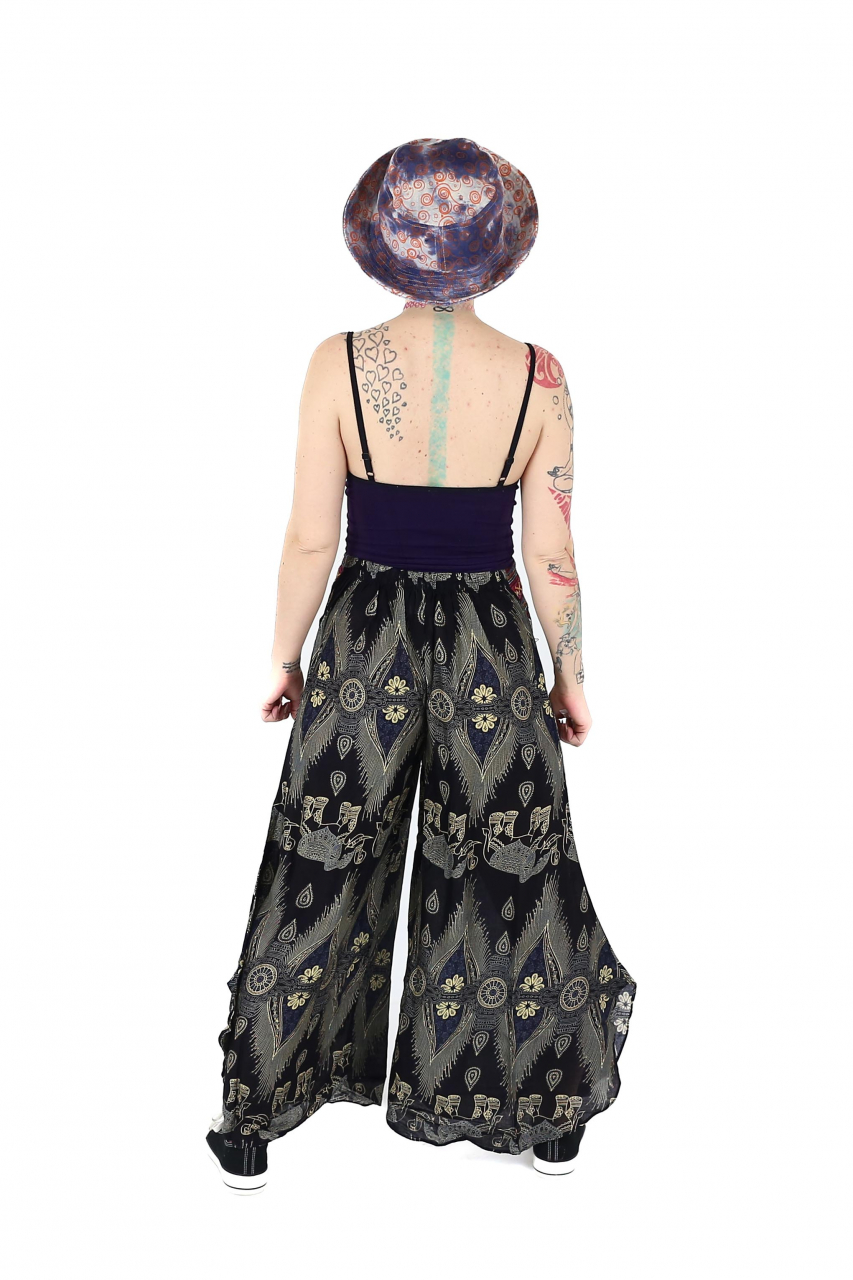 Pantaloni palazzo cu brau etno si print hindus si floral - Portocaliu [6]