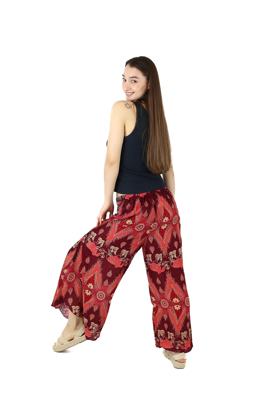 Pantaloni palazzo cu brau etno si print hindus si floral - Portocaliu [4]