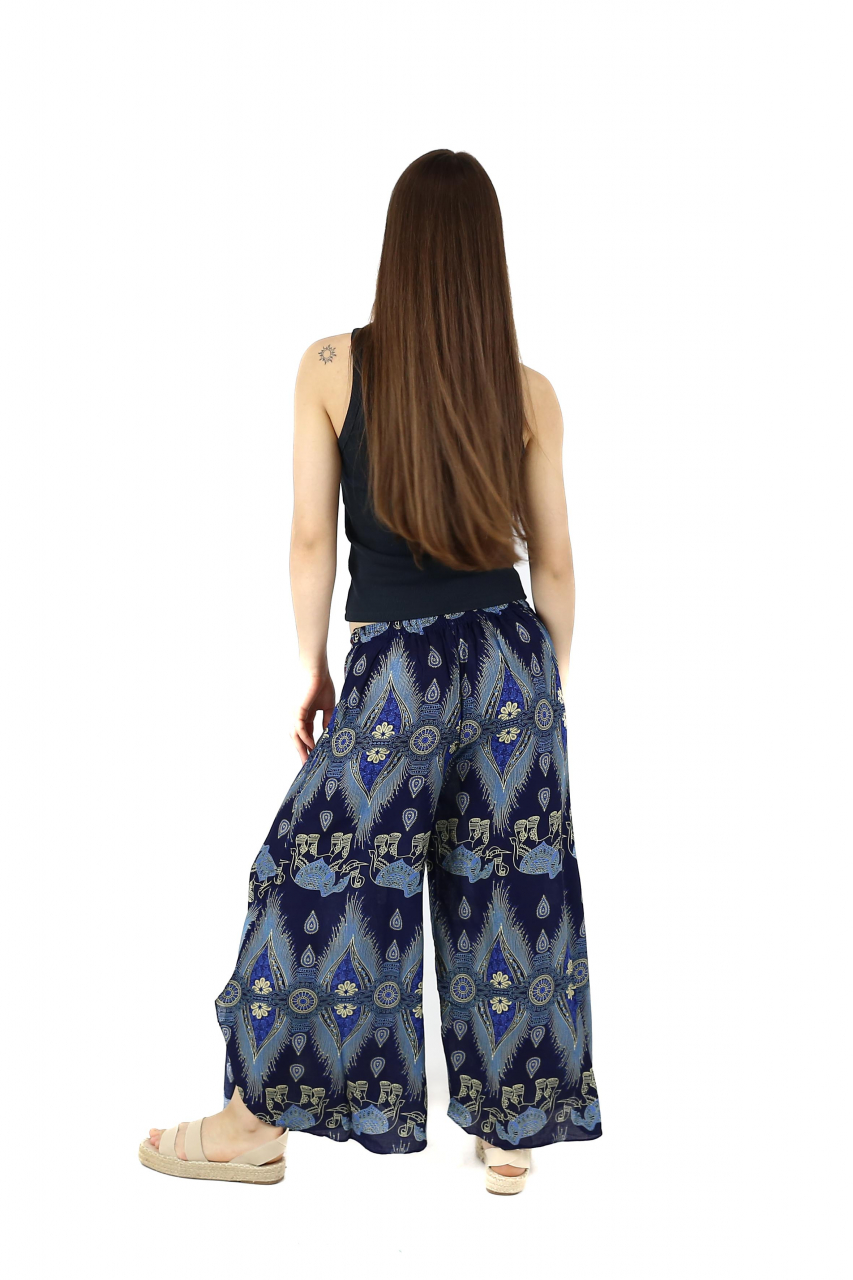 Pantaloni palazzo cu brau etno si print hindus si floral - Portocaliu [5]