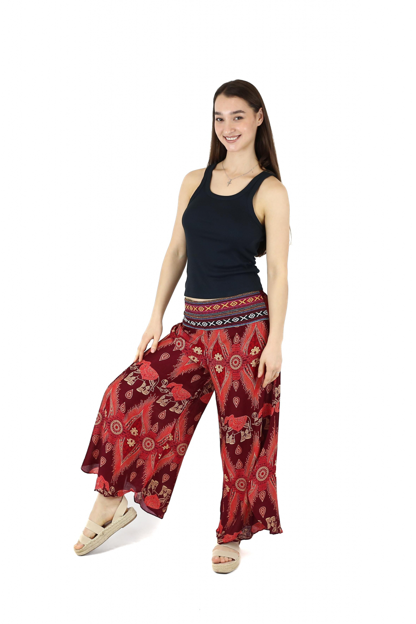 Pantaloni palazzo cu brau etno si print hindus si floral - Portocaliu [3]