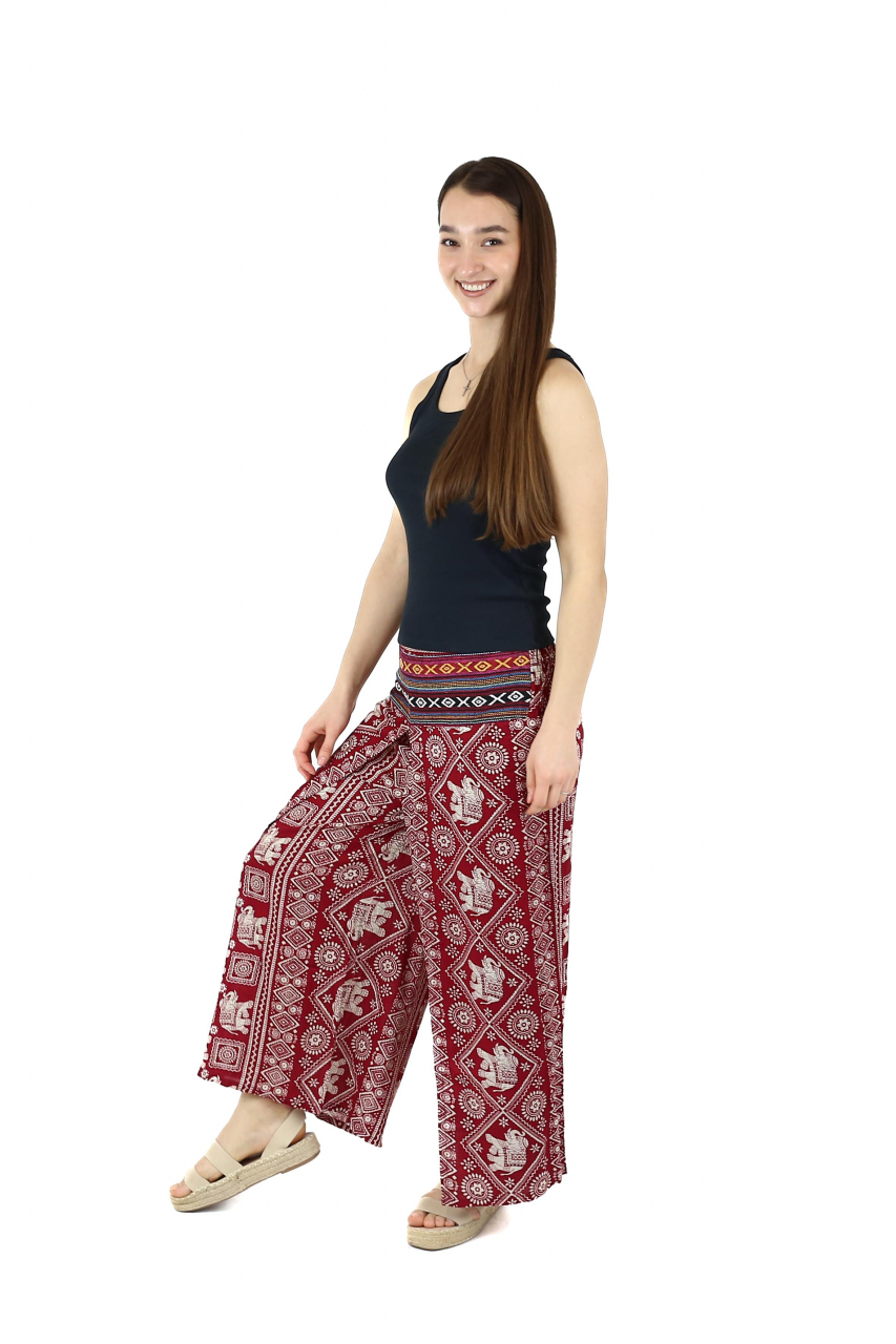 Pantaloni palazzo petrecuti cu brau etno si motive hinduse - Teal [3]