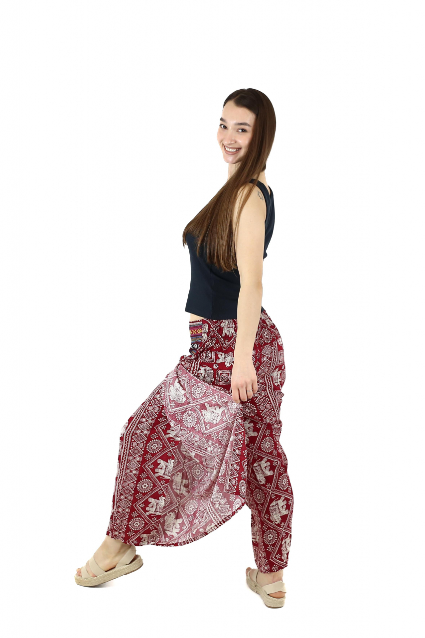Pantaloni palazzo petrecuti cu brau etno si motive hinduse - Teal [5]