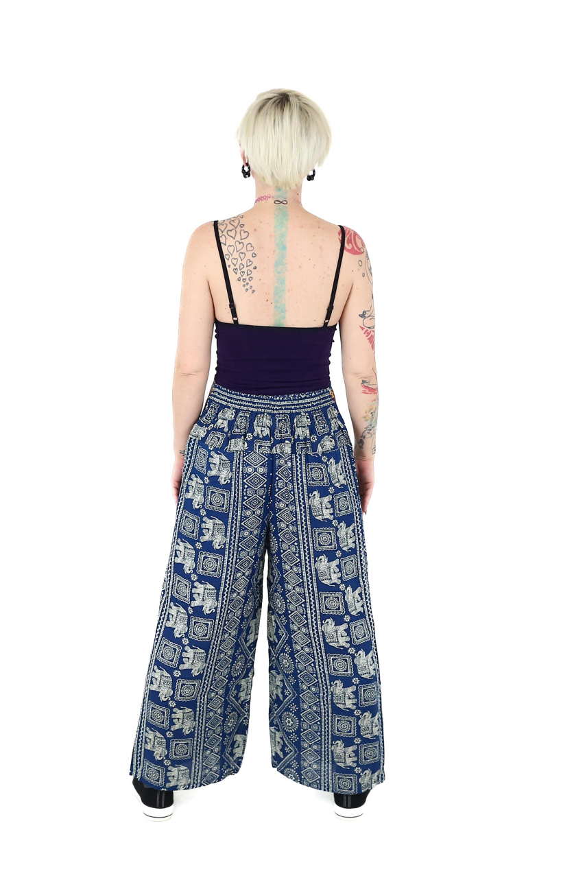 Pantaloni palazzo petrecuti cu brau etno si motive hinduse - Teal [4]
