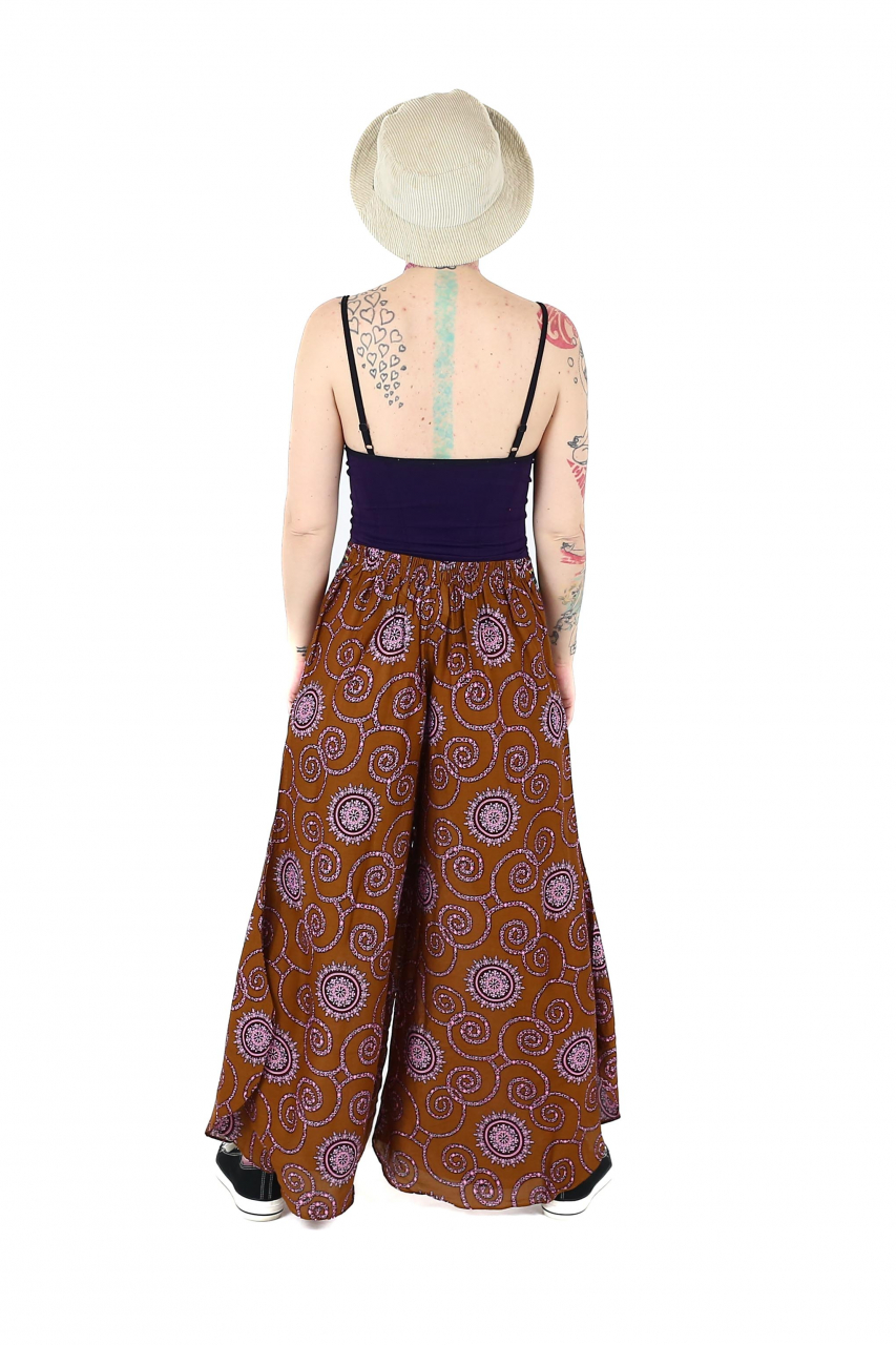 Pantaloni palazzo petrecuti cu brau etno si print abstract - Bleumarin [6]