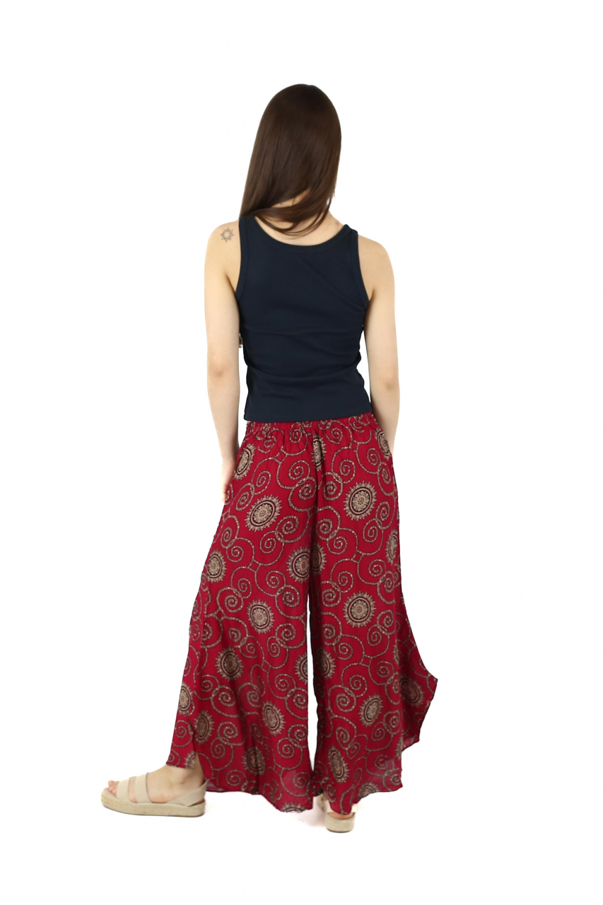 Pantaloni palazzo petrecuti cu brau etno si print abstract - Bleumarin [5]