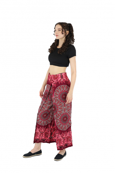 Pantaloni palazzo petrecuti cu print all over Mandala  2 - Verde [3]
