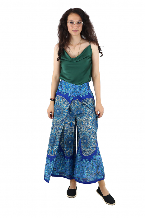 Pantaloni palazzo petrecuti cu print all over Mandala  2 - Verde [2]