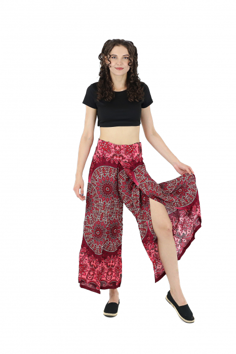 Pantaloni palazzo petrecuti cu print all over Mandala  2 - Verde [4]