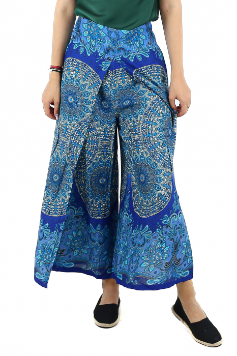 Pantaloni palazzo petrecuti cu print all over Mandala  2 - Verde [1]
