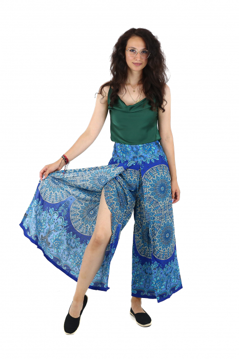 Pantaloni palazzo petrecuti cu print all over Mandala  2 - Verde [5]