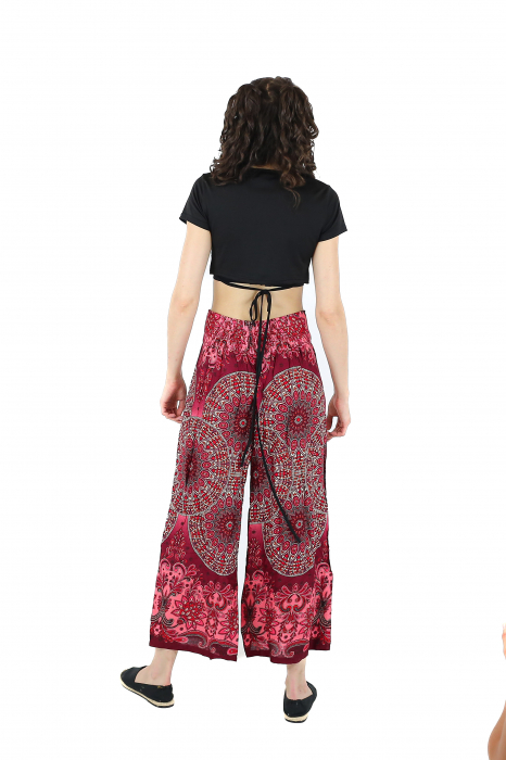 Pantaloni palazzo petrecuti cu print all over Mandala  2 - Verde [5]
