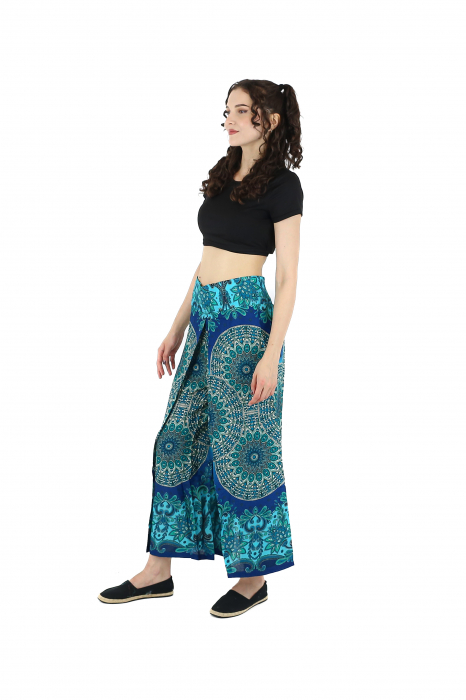 Pantaloni palazzo petrecuti cu print all over Mandala  2 - Verde [4]
