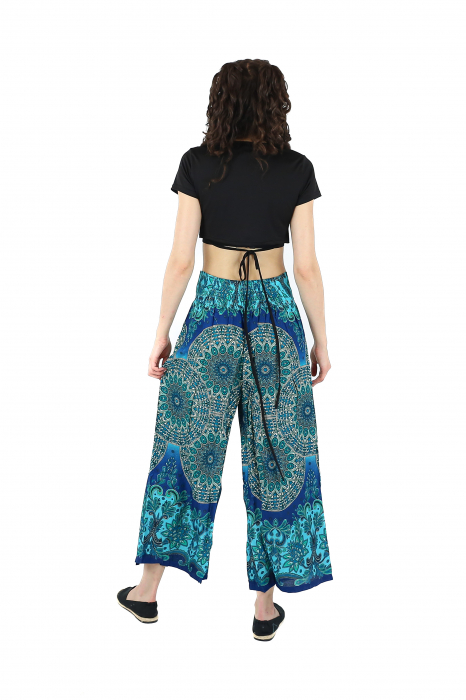 Pantaloni palazzo petrecuti cu print all over Mandala  2 - Verde [5]