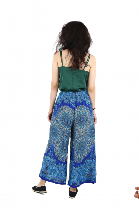 Pantaloni palazzo petrecuti cu print all over Mandala  2 - Verde [4]