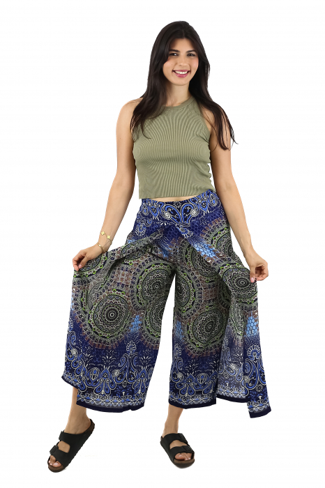 Pantaloni palazzo petrecuti cu print Mandala - Rosu [2]