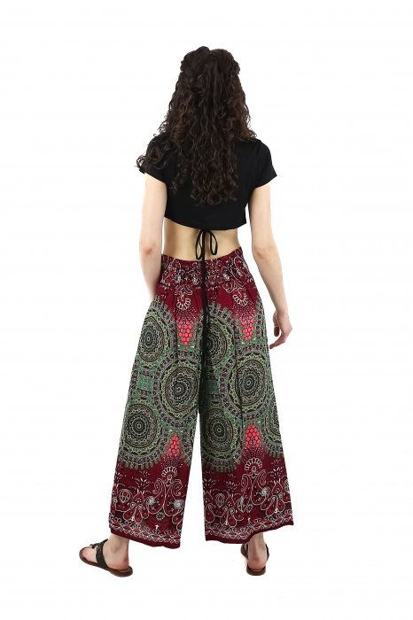 Pantaloni palazzo petrecuti cu print Mandala - Rosu [4]
