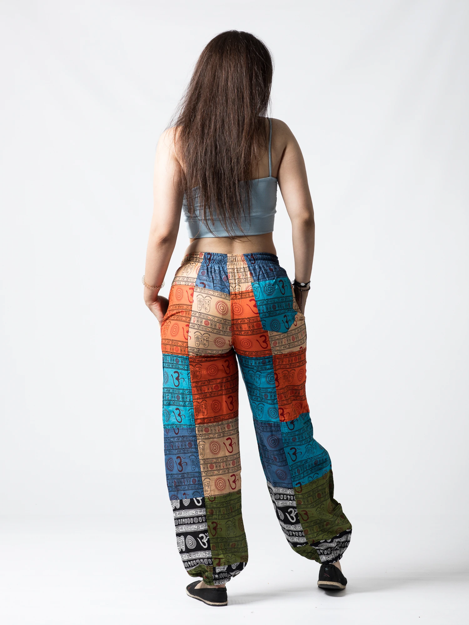 Pantaloni patch cu print all over, motive hinduse - Multicolor [4]