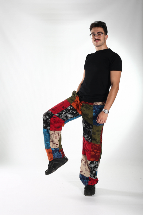 Pantaloni patch din bumbac cu imprimeu ciuperci - Model Surpriză [6]