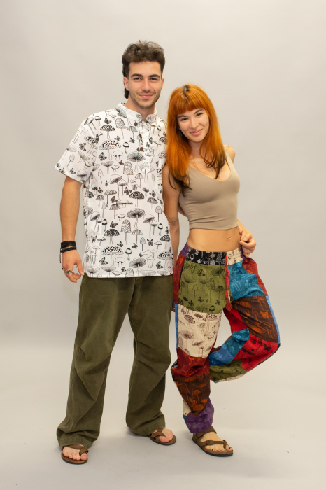 Pantaloni patch din bumbac cu imprimeu ciuperci - Model Surpriză [9]