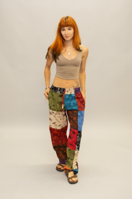 Pantaloni patch din bumbac cu imprimeu ciuperci - Model Surpriză [3]