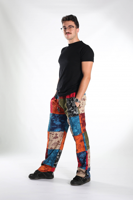 Pantaloni patch din bumbac cu imprimeu ciuperci - Model Surpriză [11]