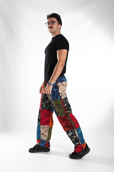 Pantaloni patch din bumbac cu imprimeu ciuperci - Model Surpriză [4]