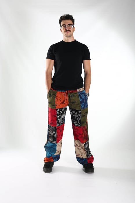 Pantaloni patch din bumbac cu imprimeu ciuperci - Model Surpriză [2]