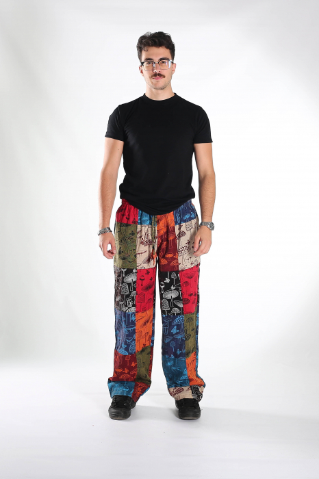 Pantaloni patch din bumbac cu imprimeu ciuperci - Model Surpriză [13]