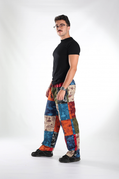 Pantaloni patch din bumbac cu imprimeu ciuperci - Model Surpriză [9]
