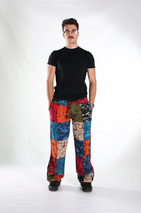 Pantaloni patch din bumbac cu imprimeu ciuperci - Model Surpriză [7]