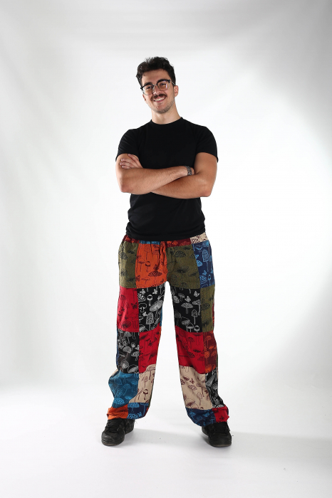 Pantaloni patch din bumbac cu imprimeu ciuperci - Model Surpriză [3]