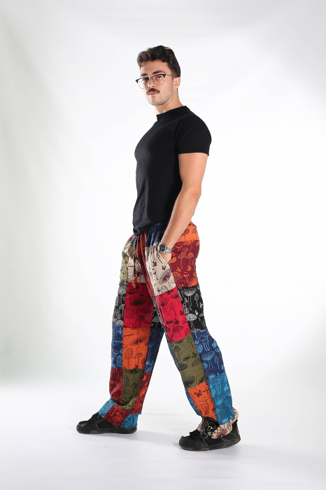 Pantaloni patch din bumbac cu imprimeu ciuperci - Model Surpriză [14]
