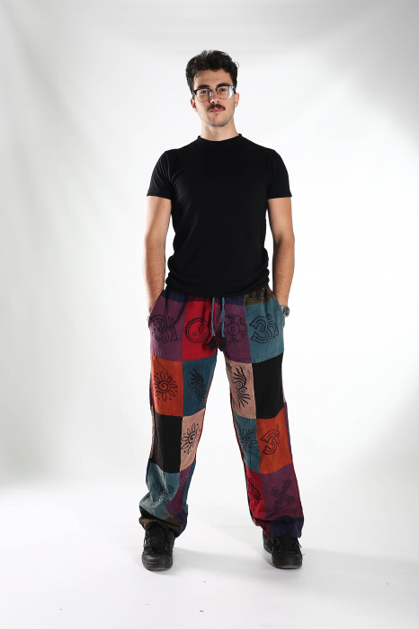 Pantaloni patch din bumbac cu imprimeu  - Model Surpriză [4]
